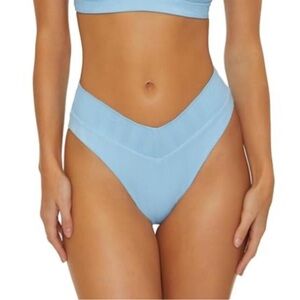 Becca Prima Textured Elise French Cut High-Waist Women's Swimwear Blue Size S